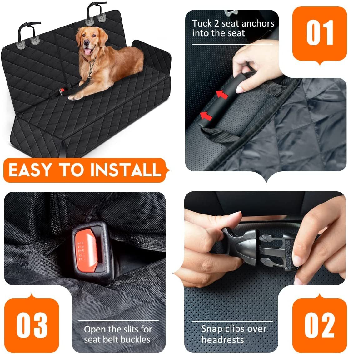 Dog Car Seat Cover, Back Seat Cover for Dogs Pet Car Seat Protector Waterproof Bench Car Seat Cover, Non-Slip Reat Seat Cover Fits Middle Armrest for Most Cars Trucks Suvs - Black - Malachi Wallace boutique