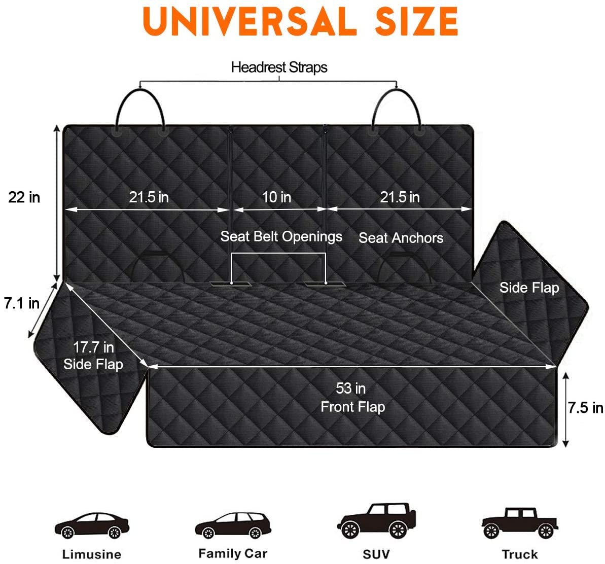 Dog Car Seat Cover, Back Seat Cover for Dogs Pet Car Seat Protector Waterproof Bench Car Seat Cover, Non-Slip Reat Seat Cover Fits Middle Armrest for Most Cars Trucks Suvs - Black - Malachi Wallace boutique
