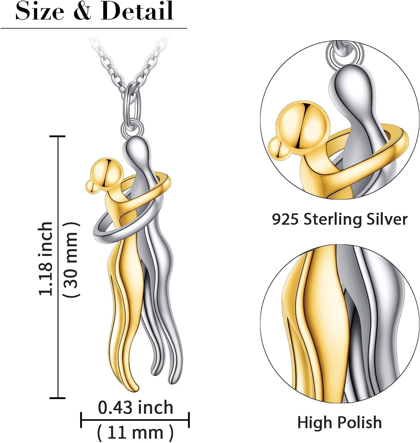 Hug Couple Necklace 925 Sterling Silver Hugging Couples Pendant Jewelry Gifts - Malachi Wallace boutique