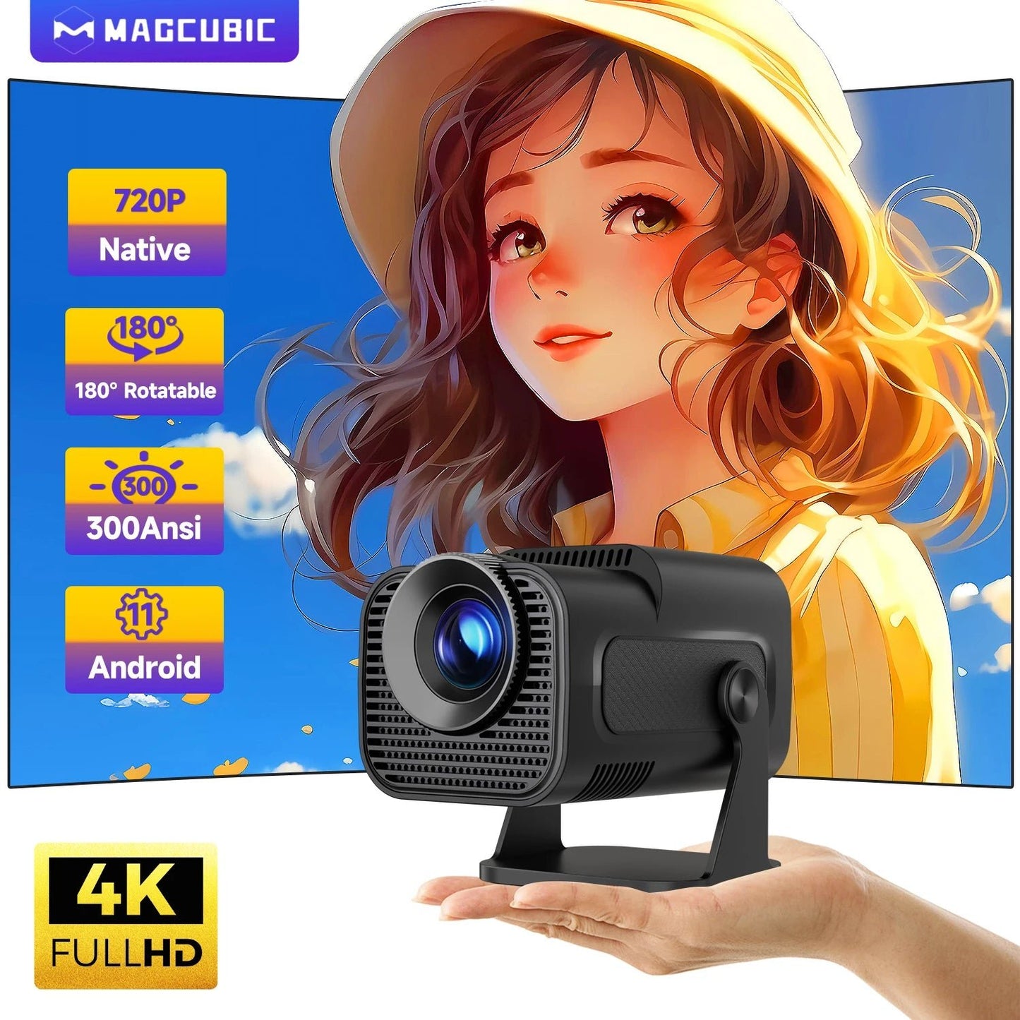 HY320 Mini Newly Native 720P Android 11 4K Projector 300ANSI Wifi6 BT5.0 Cinema Outdoor Portable 180° Rotable Projector - Malachi Wallace boutique