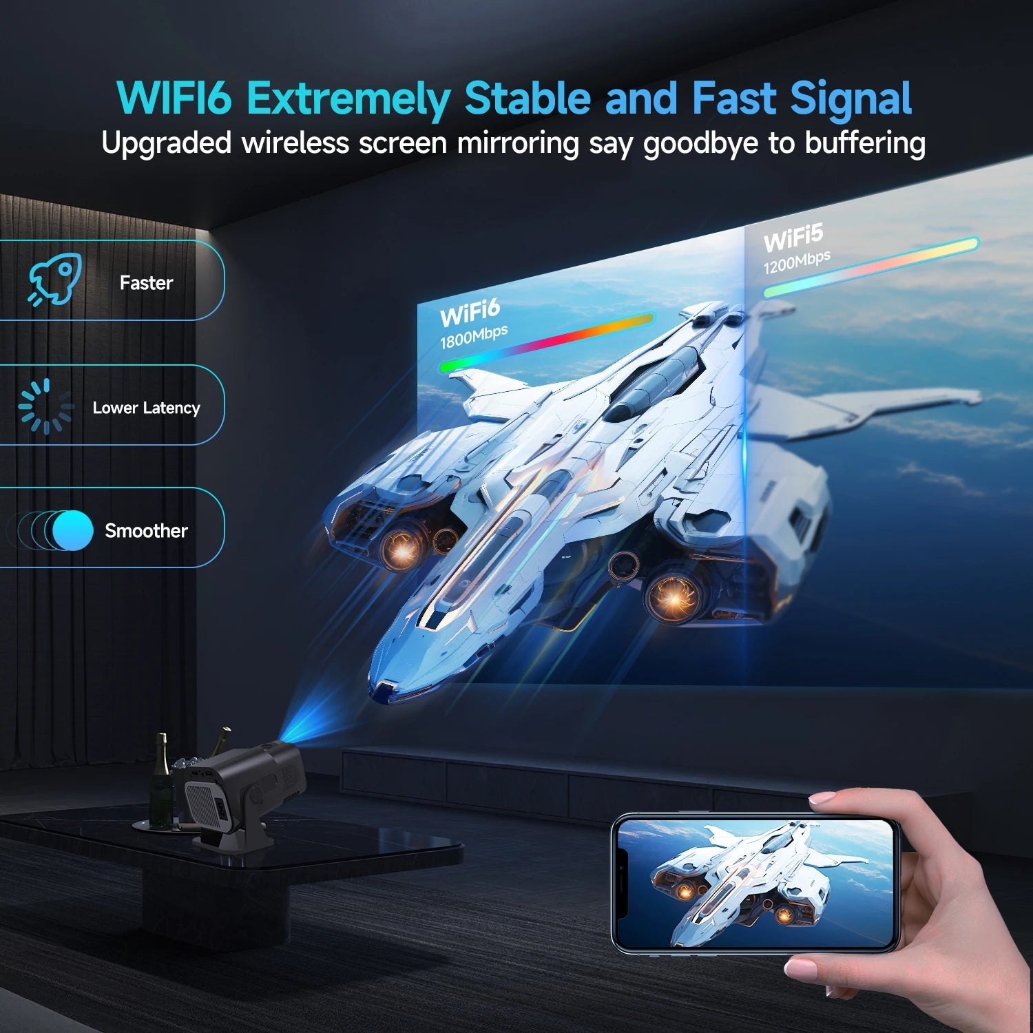 HY320 Mini Newly Native 720P Android 11 4K Projector 300ANSI Wifi6 BT5.0 Cinema Outdoor Portable 180° Rotable Projector - Malachi Wallace boutique