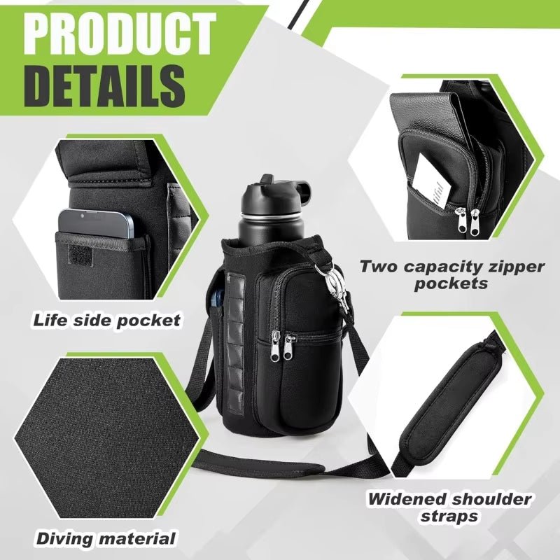 Magnetic Water Bottle Holder Gym Water Bottle Carrier Bag W/ Phone Pocket Handle Shoulder Strap 6 Built-In Magnets Water Bottle - Malachi Wallace boutique