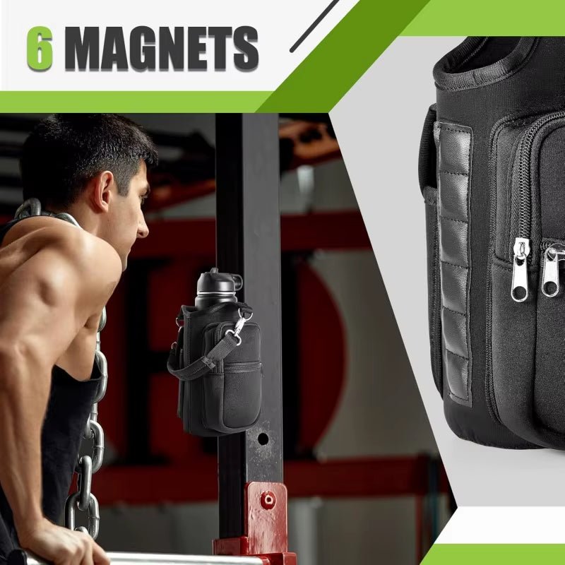 Magnetic Water Bottle Holder Gym Water Bottle Carrier Bag W/ Phone Pocket Handle Shoulder Strap 6 Built-In Magnets Water Bottle - Malachi Wallace boutique