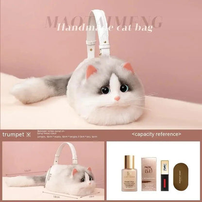 One Shoulder Bag Female Design Small Man Messenger Bag Versatile Hand Made Autumn and Winter Plush Cute Cat Bag - Malachi Wallace boutique