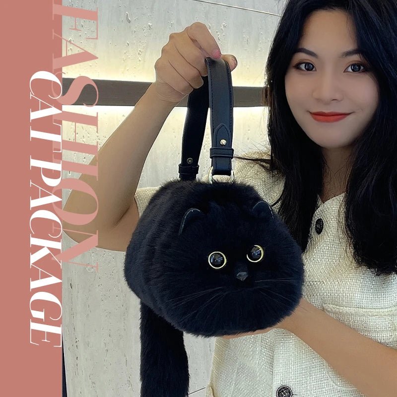 One Shoulder Bag Female Design Small Man Messenger Bag Versatile Hand Made Autumn and Winter Plush Cute Cat Bag - Malachi Wallace boutique