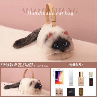 One Shoulder Bag Female Design Small Man Messenger Bag Versatile Hand Made Autumn and Winter Plush Cute Cat Bag - Malachi Wallace boutique