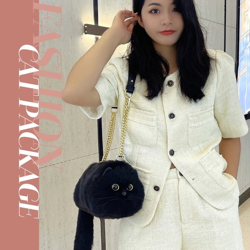 One Shoulder Bag Female Design Small Man Messenger Bag Versatile Hand Made Autumn and Winter Plush Cute Cat Bag - Malachi Wallace boutique
