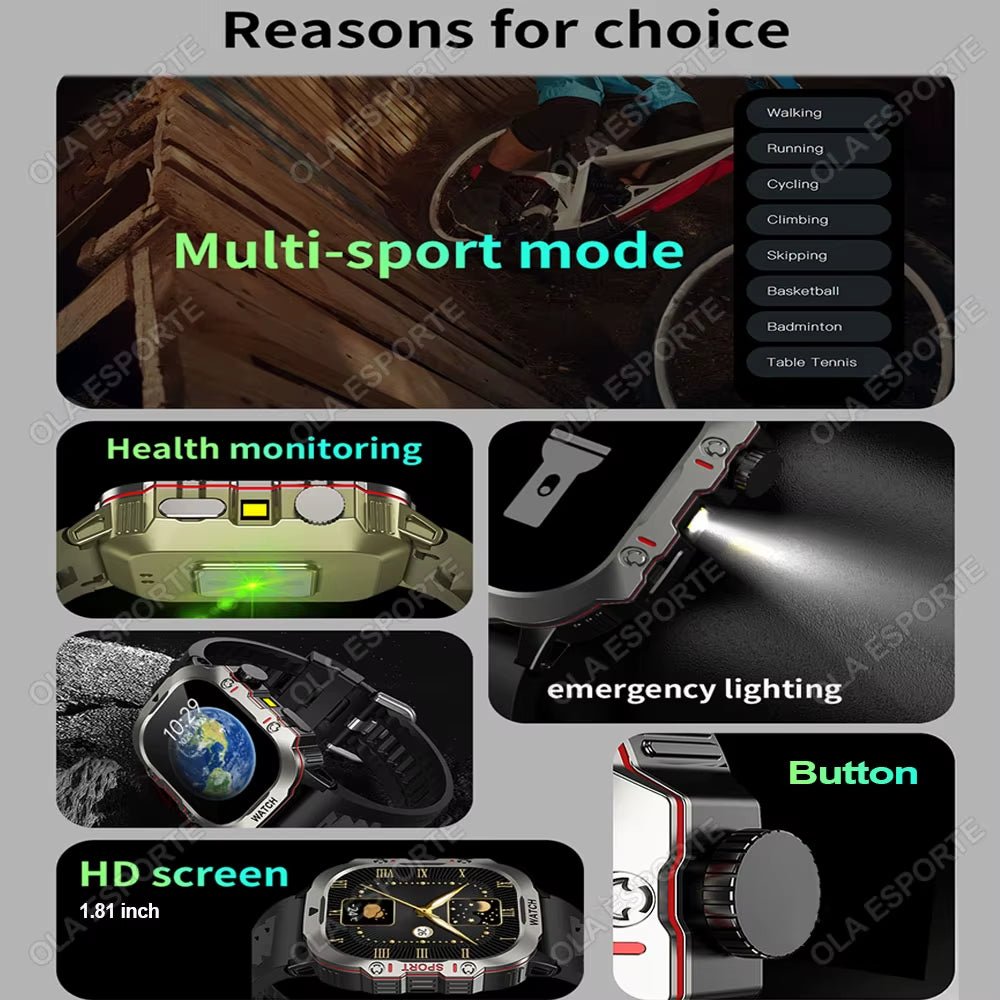 Original Men Smartwatch Flashlight Bluetooth Call Fitness Clock IP68 Waterproof Sports Men for Android IOS Smart Watch 2025 New - Malachi Wallace boutique