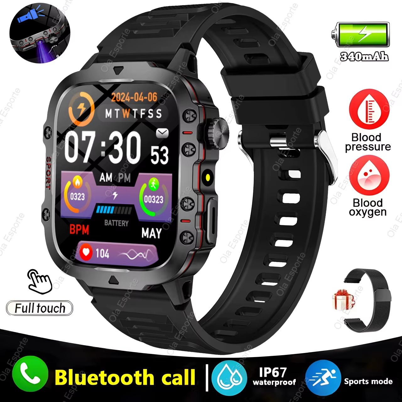 Original Men Smartwatch Flashlight Bluetooth Call Fitness Clock IP68 Waterproof Sports Men for Android IOS Smart Watch 2025 New - Malachi Wallace boutique