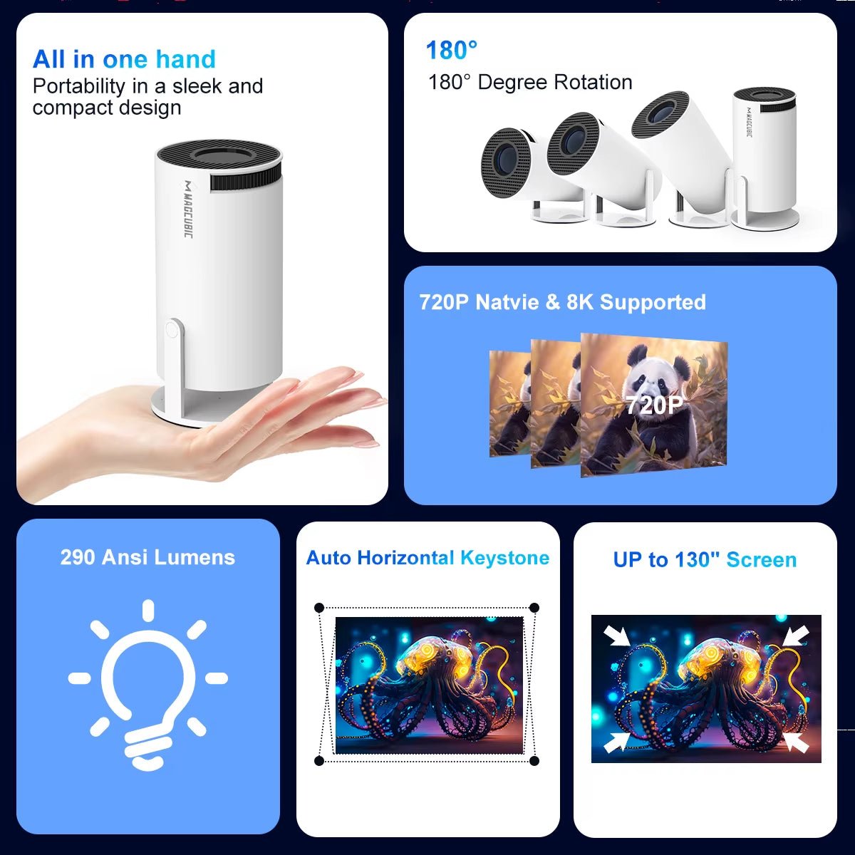 Projector HY300 PRO 8K Android 14 Dual Wifi6 290ANSI Allwinner H726 BT5.4 1080P 1280*720P Home Cinema Outdoor Projetor - Malachi Wallace boutique