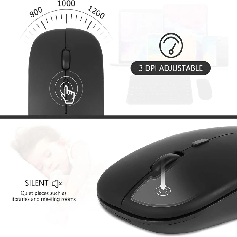 Rechargeable Wireless Mouse Bluetooth-Compatible 2.4Ghz Dual Modes Computer Mice with Nano Receiver for PC Laptop Macbook - Malachi Wallace boutique