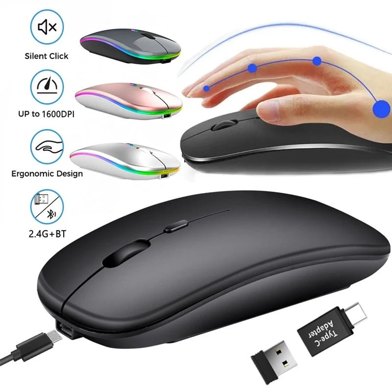Rechargeable Wireless Mouse Bluetooth-Compatible 2.4Ghz Dual Modes Computer Mice with Nano Receiver for PC Laptop Macbook - Malachi Wallace boutique