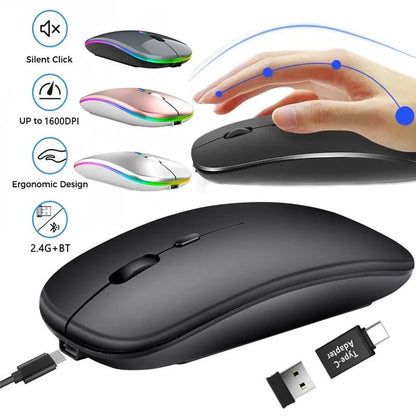Rechargeable Wireless Mouse Bluetooth-Compatible 2.4Ghz Dual Modes Computer Mice with Nano Receiver for PC Laptop Macbook - Malachi Wallace boutique