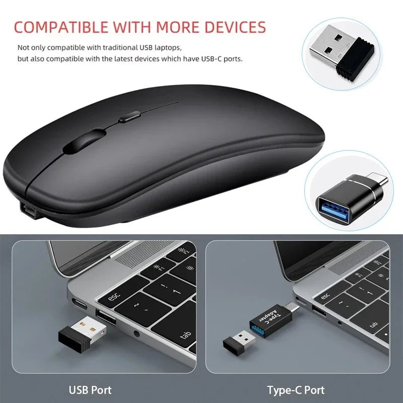 Rechargeable Wireless Mouse Bluetooth-Compatible 2.4Ghz Dual Modes Computer Mice with Nano Receiver for PC Laptop Macbook - Malachi Wallace boutique