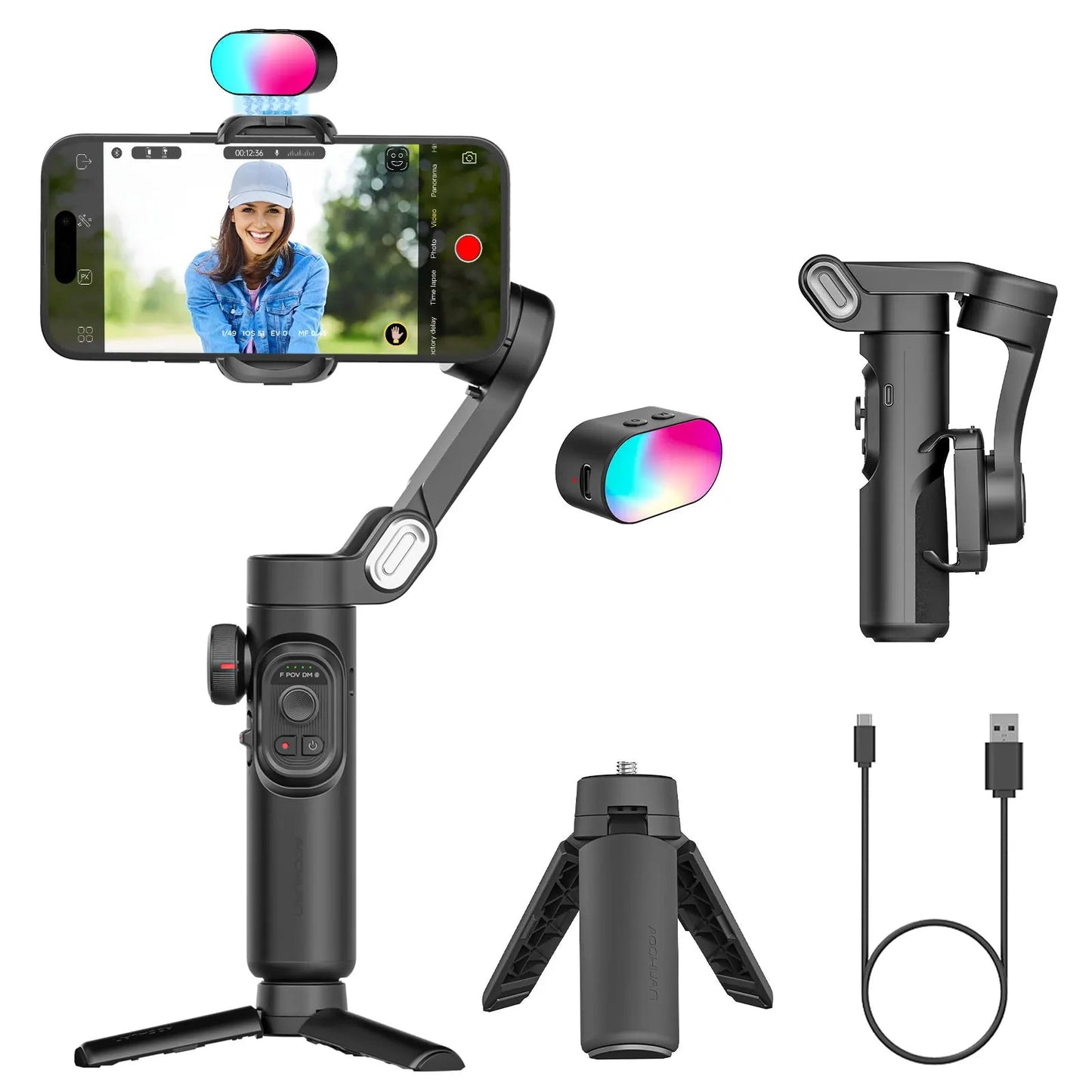 Smart XE Kit Gimbal Stabilizer for Smartphone Iphone Video Recording Magnetic Fill Light 3-Axis Foldable Android Gimble - Malachi Wallace boutique