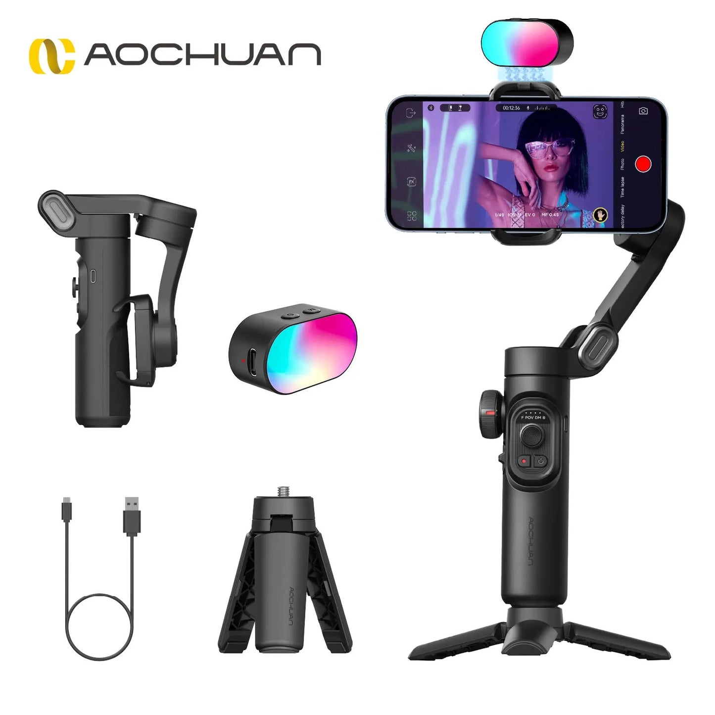 Smart XE Kit Gimbal Stabilizer for Smartphone Iphone Video Recording Magnetic Fill Light 3-Axis Foldable Android Gimble - Malachi Wallace boutique