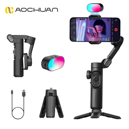 Smart XE Kit Gimbal Stabilizer for Smartphone Iphone Video Recording Magnetic Fill Light 3-Axis Foldable Android Gimble - Malachi Wallace boutique