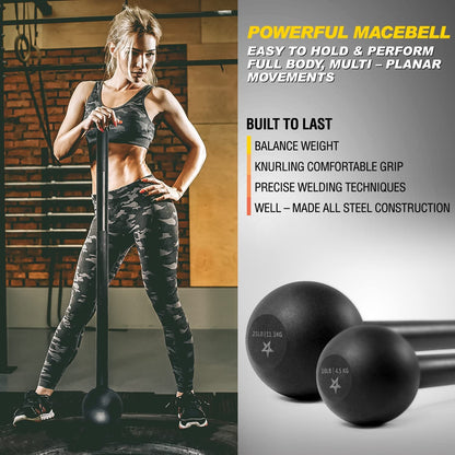 Steel Mace Bell for Strength Training, Support Full Body, Muscles, Shoulder, Grips & Forearms Workouts, Stretching 5, 7, 10, 15, 20, 25, 30 LB for Woman & Man - Malachi Wallace boutique