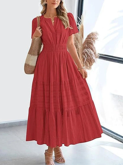 VivaSpring™ Layered Swing Dress – Women's V-Neck, Bubble Sleeves, and Big Swing Design for Effortless Style - Malachi Wallace boutique