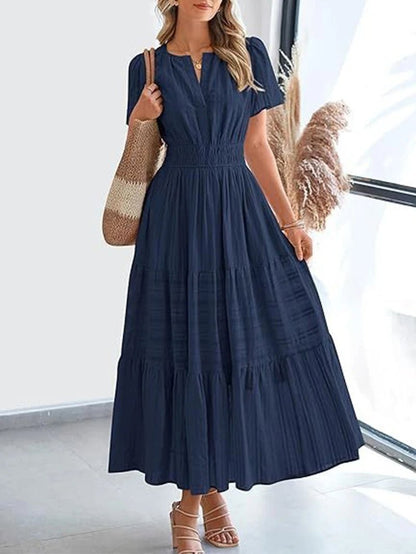 VivaSpring™ Layered Swing Dress – Women's V-Neck, Bubble Sleeves, and Big Swing Design for Effortless Style - Malachi Wallace boutique