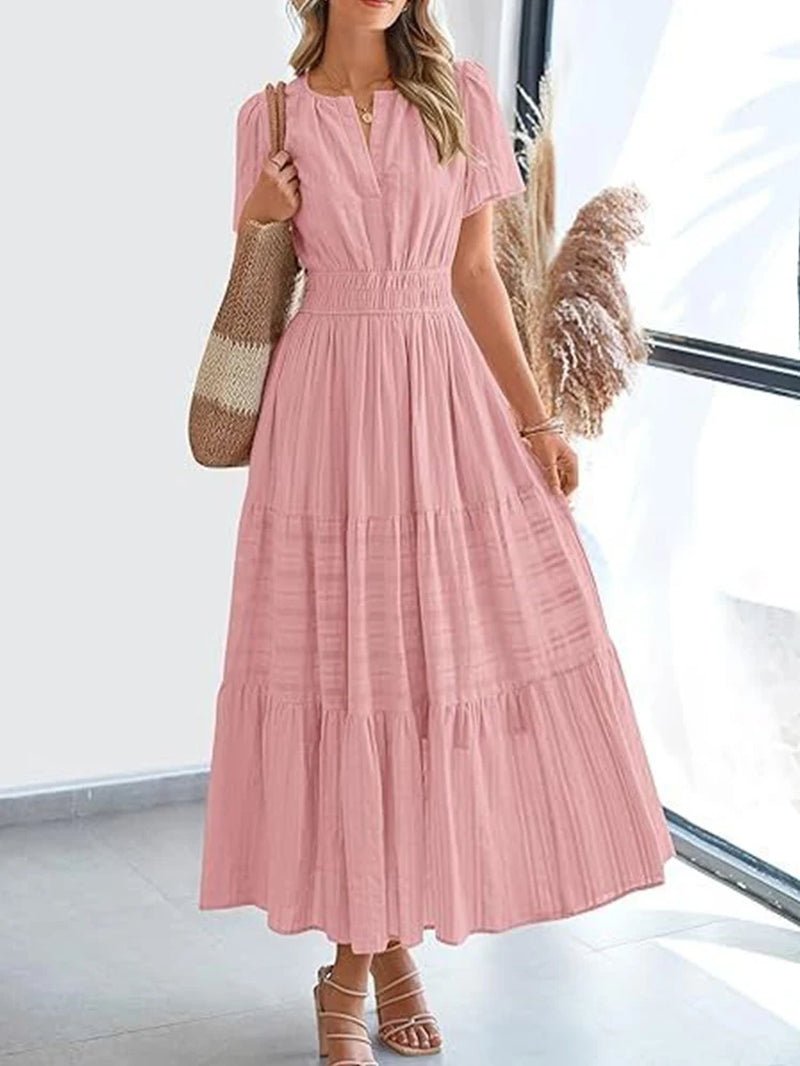 VivaSpring™ Layered Swing Dress – Women's V-Neck, Bubble Sleeves, and Big Swing Design for Effortless Style - Malachi Wallace boutique