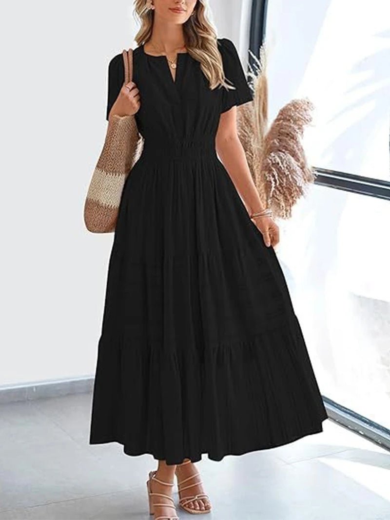 VivaSpring™ Layered Swing Dress – Women's V-Neck, Bubble Sleeves, and Big Swing Design for Effortless Style - Malachi Wallace boutique