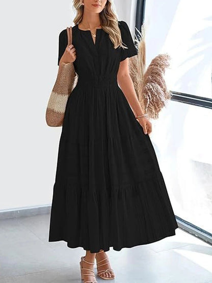 VivaSpring™ Layered Swing Dress – Women's V-Neck, Bubble Sleeves, and Big Swing Design for Effortless Style - Malachi Wallace boutique