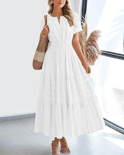 VivaSpring™ Layered Swing Dress – Women's V-Neck, Bubble Sleeves, and Big Swing Design for Effortless Style - Malachi Wallace boutique