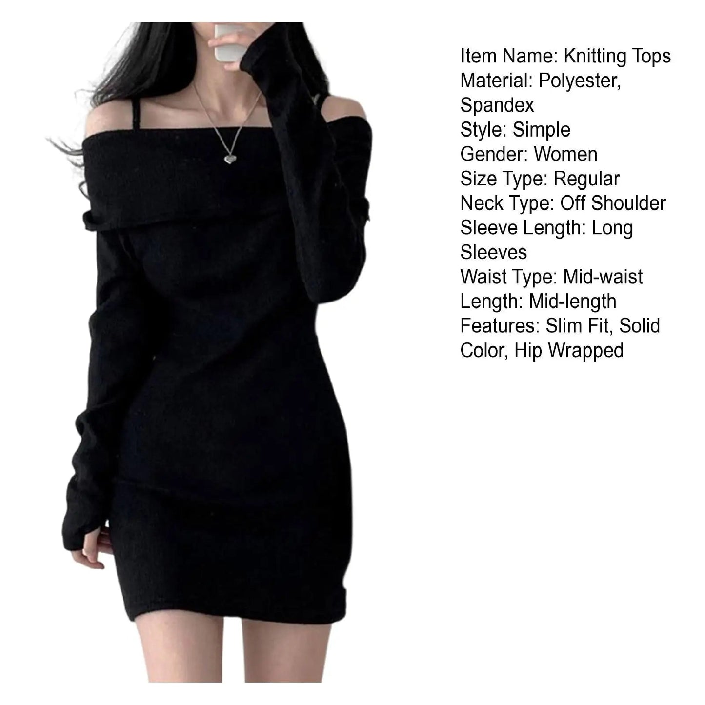 Womens Dresses Spring Fashion Cold Shoulder Lantern Sleeve Casual Plain Long Sleeve Daily Mini Knit Sweater Dress Woman Clothing - Malachi Wallace boutique